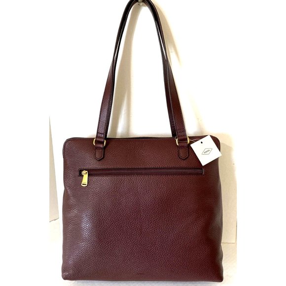 New Fossil Kinley Leather and Suede Shopper Tote Claret Red - Picture 3 of 7